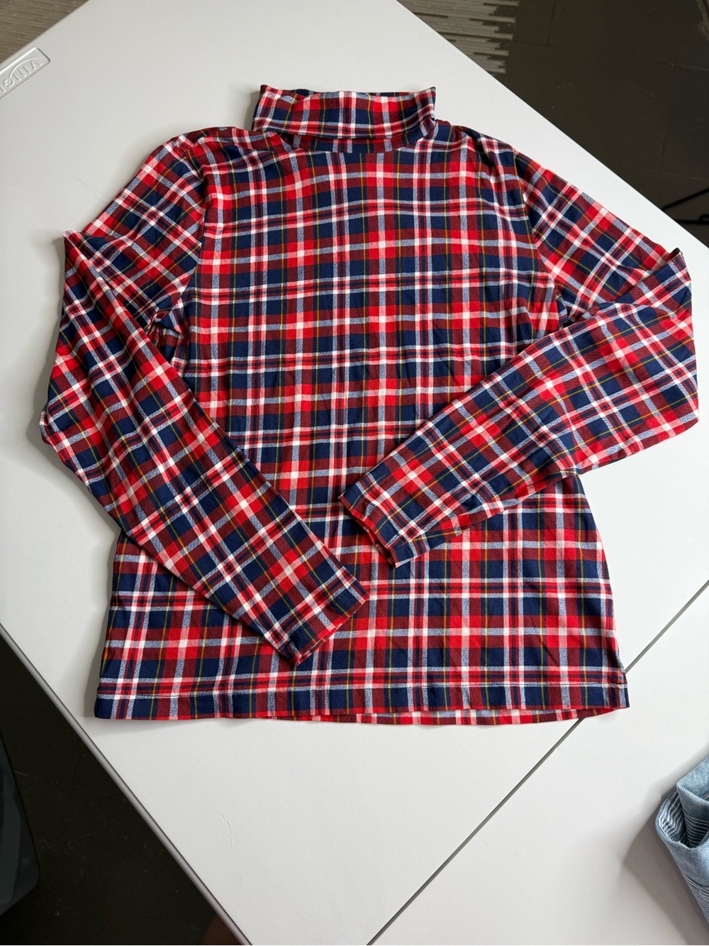 J.Crew Women’s Tissue Turtleneck Red Tartan Plaid Cotton Top Size L